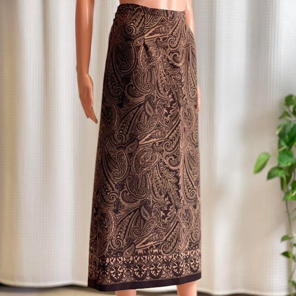 Vintage 90s Notations Brown Paisley Midi Skirt Whimsygoth Cottage Size S